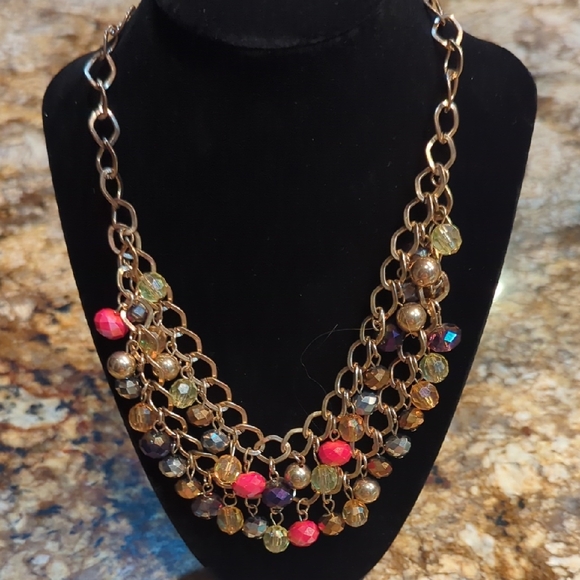 Charming Charlie Jewelry - Charming Charlie Gold Chain Necklace with Pink and Purple Beads